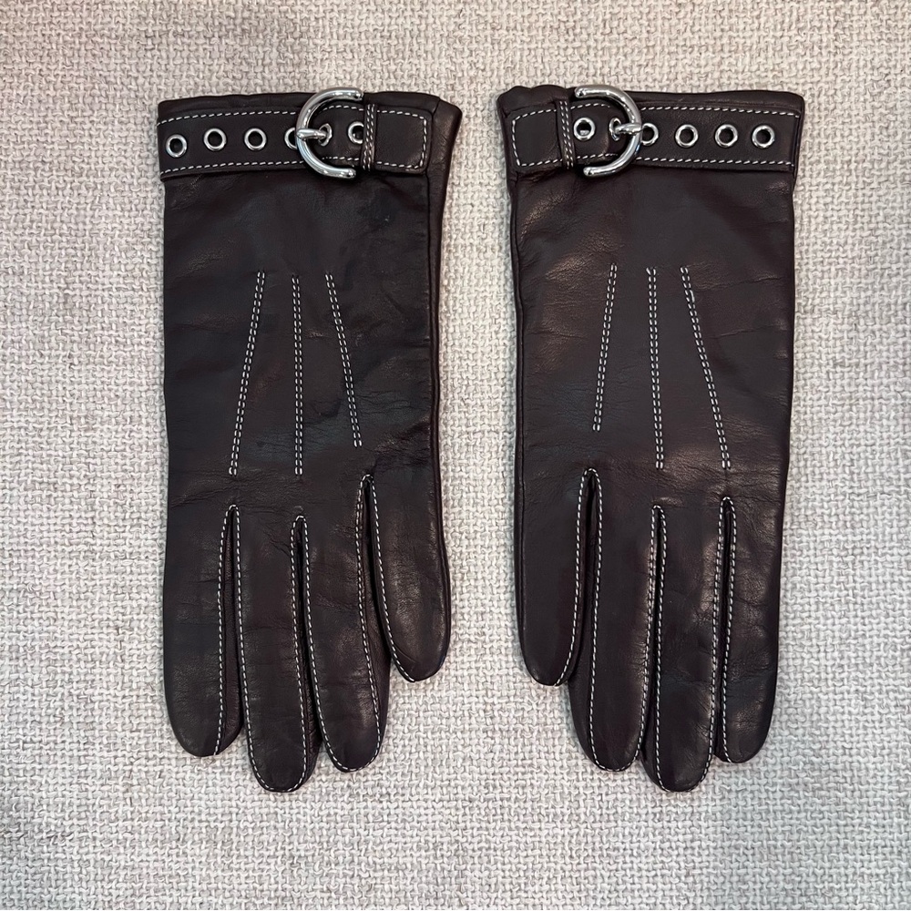 Coach Dark Brown Leather Gloves